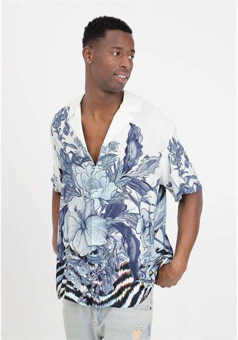 White floral patterned men's shirt with tiger background JUST CAVALLI | 76OAL2BANS431004